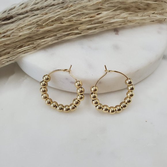 Jewelry - 5 for $25 Gold Color Beaded Small Hoop Earrings